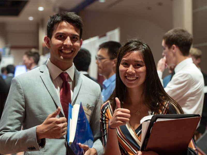 image of students giving a thumb's up at the 2019 Fall Career Fair